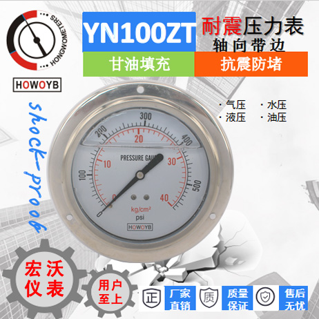 YN100ZT耐震压力表轴向带边国际通用螺纹1/2船舶专用
